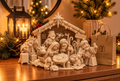 Pesebre moderno impreso en 3D con diseño contemporáneo para decorar el hogar en Navidad.